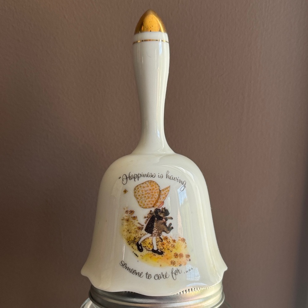Vintage Holly Hobbie Decorative Ceramic Bell with Gold Accents